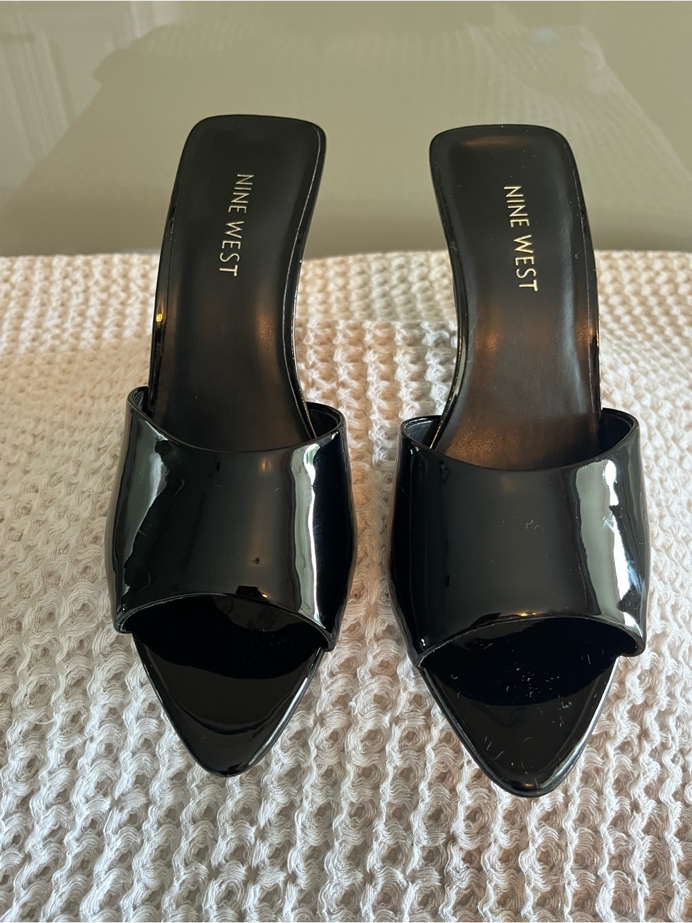 Nine West Black Patent Open-Toe Slide Mules 480